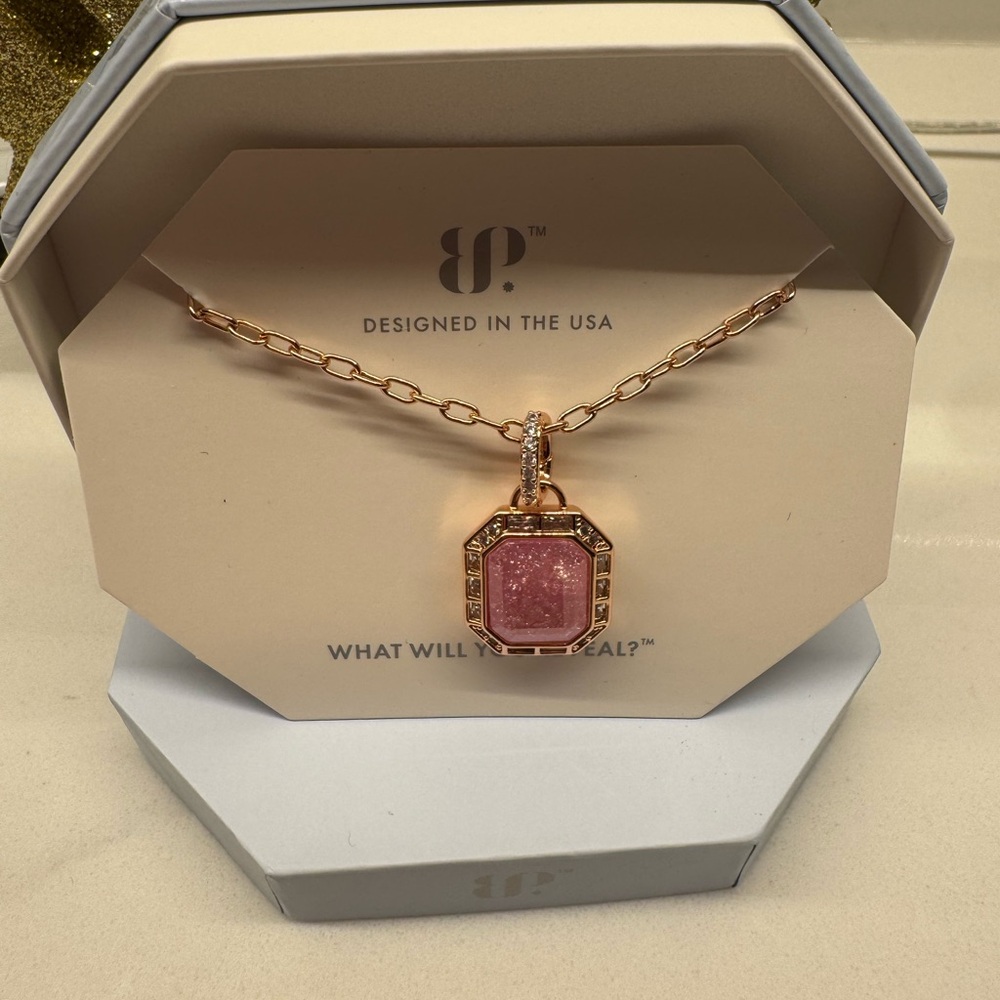 Rose Gold Pendant Necklace with Pink Stone